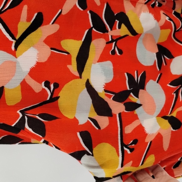 Billabong button down v neck tie front orange floral long sleeve size medium - Picture 5 of 11